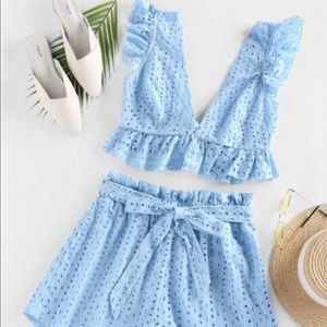 Blue Eyelet Ruffle Shorts Set 🤩